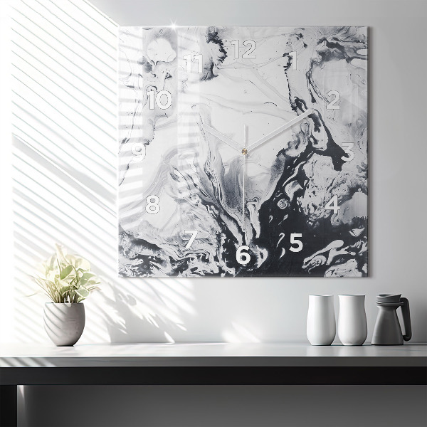 Skleněné hodiny čtvercové Abstraktní inkoustový mramor