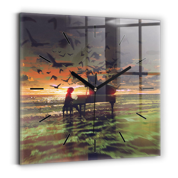 Skleněné hodiny čtvercové Koncert na pláži