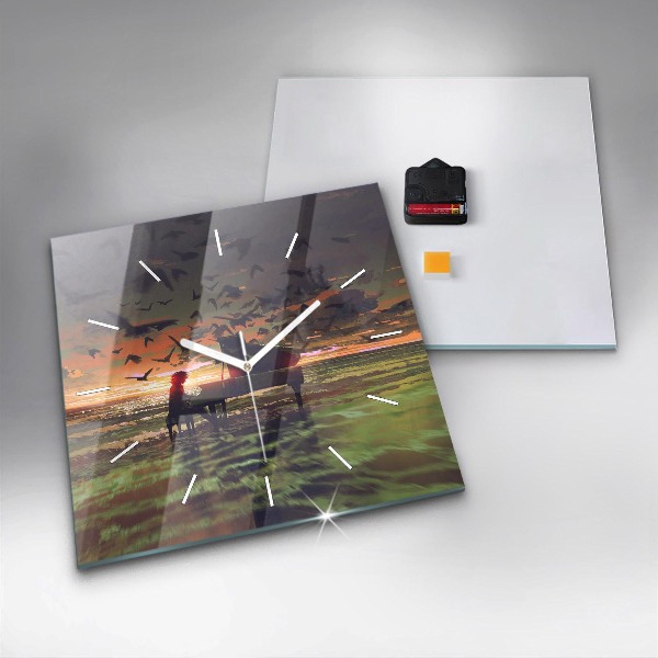 Skleněné hodiny čtvercové Koncert na pláži