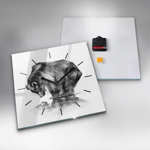 Skleněné hodiny čtvercové Kresba medvěda