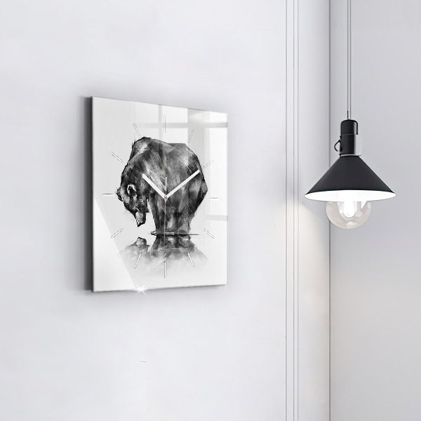 Skleněné hodiny čtvercové Kresba medvěda