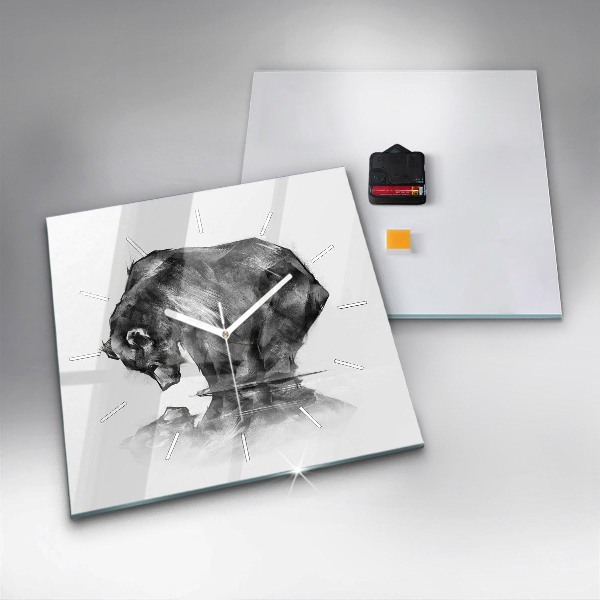 Skleněné hodiny čtvercové Kresba medvěda