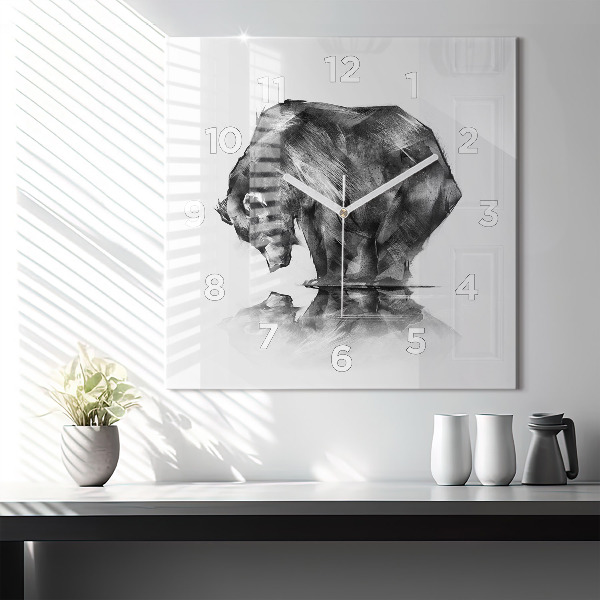 Skleněné hodiny čtvercové Kresba medvěda