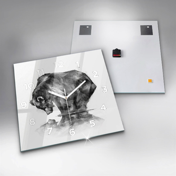 Skleněné hodiny čtvercové Kresba medvěda