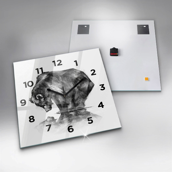 Skleněné hodiny čtvercové Kresba medvěda
