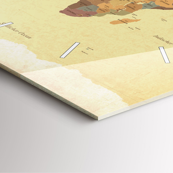 Skleněné hodiny čtvercové Mapa světa ve vintage stylu