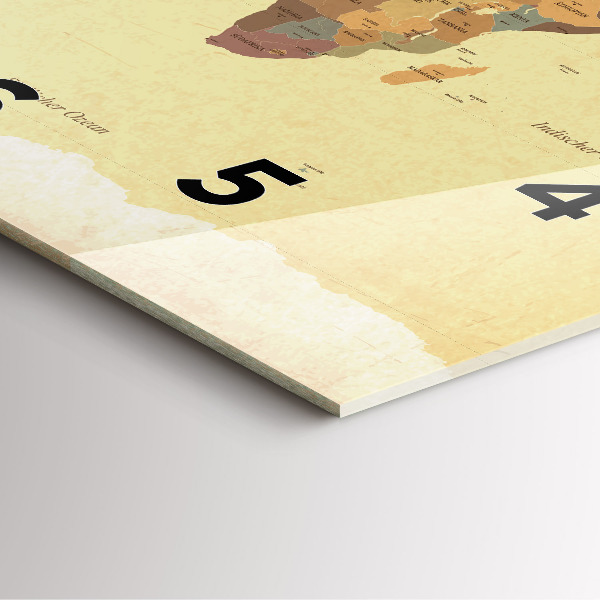 Skleněné hodiny čtvercové Mapa světa ve vintage stylu