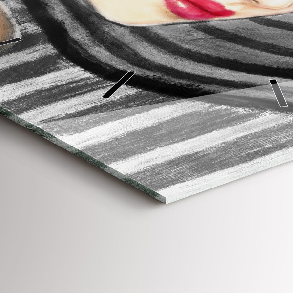 Skleněné hodiny čtvercové Žena v černé a bílé