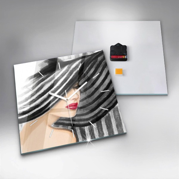 Skleněné hodiny čtvercové Žena v černé a bílé