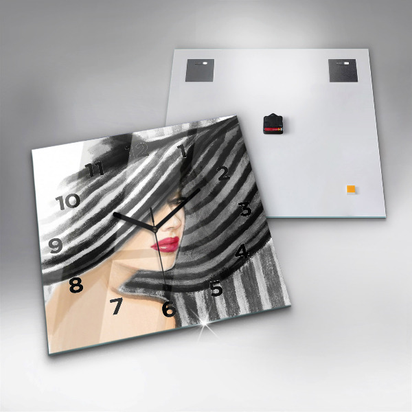 Skleněné hodiny čtvercové Žena v černé a bílé
