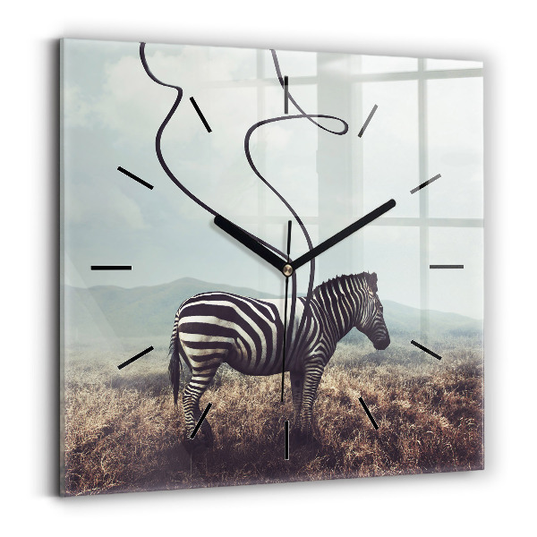 Skleněné hodiny čtvercové Zebra - abstrakce