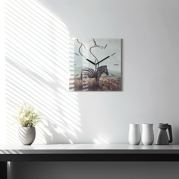 Skleněné hodiny čtvercové Zebra - abstrakce