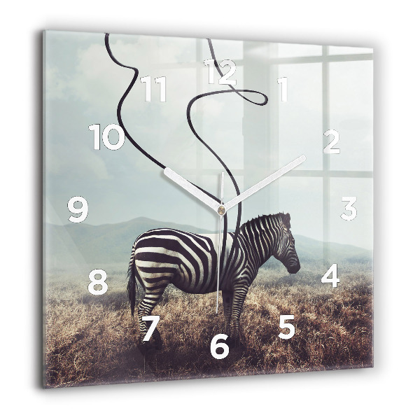 Skleněné hodiny čtvercové Zebra - abstrakce