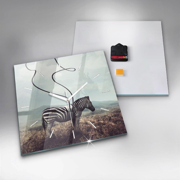Skleněné hodiny čtvercové Zebra - abstrakce