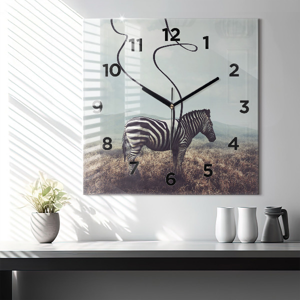 Skleněné hodiny čtvercové Zebra - abstrakce