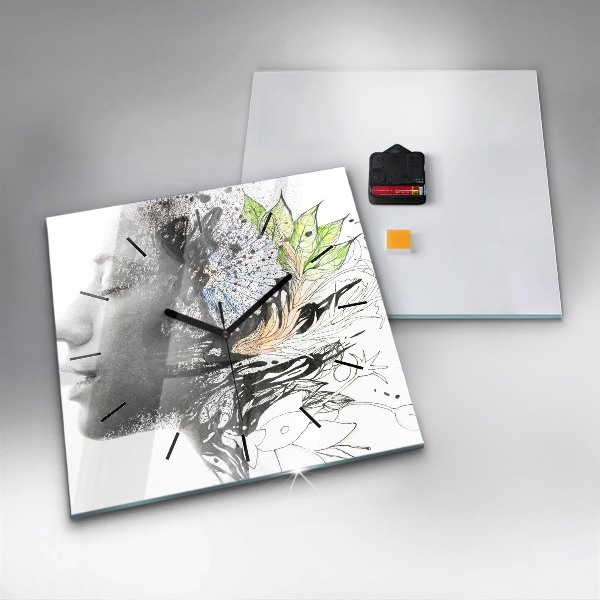 Skleněné hodiny čtvercové Abstraktní tvář ženy