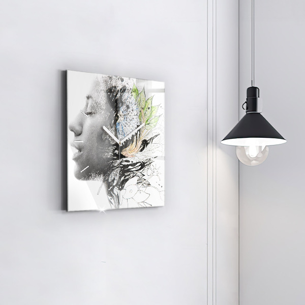 Skleněné hodiny čtvercové Abstraktní tvář ženy