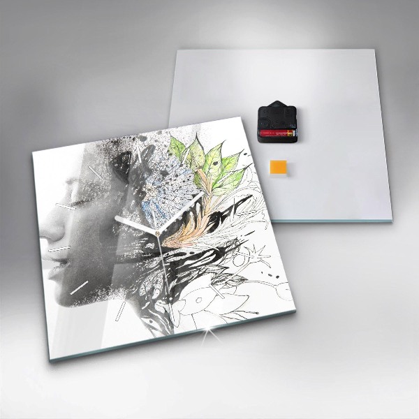 Skleněné hodiny čtvercové Abstraktní tvář ženy