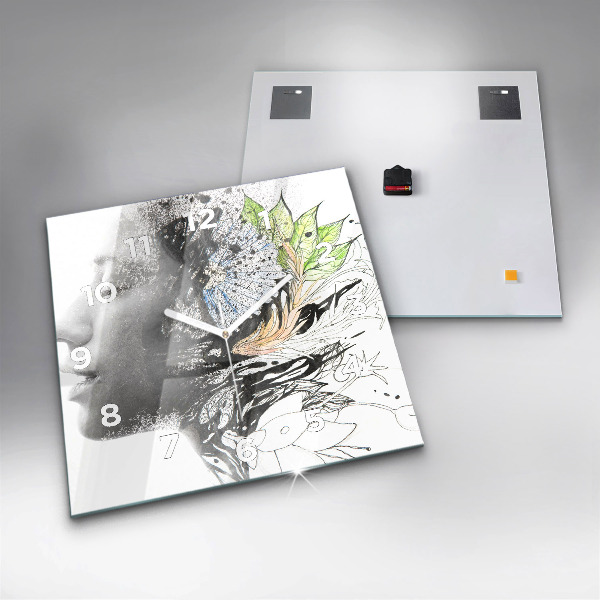 Skleněné hodiny čtvercové Abstraktní tvář ženy