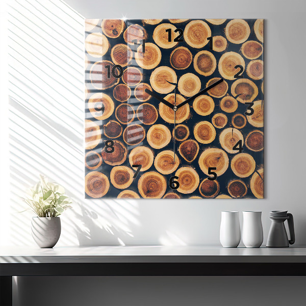 Skleněné hodiny čtvercové Dřevo