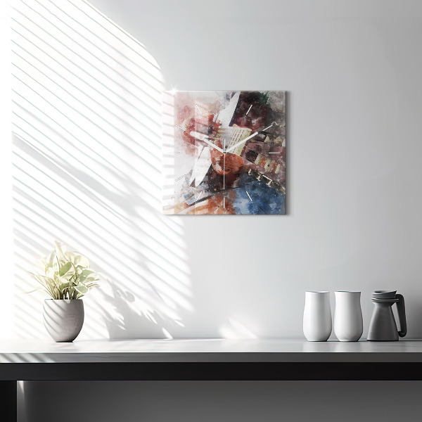 Skleněné hodiny čtvercové Vizualizace kytary