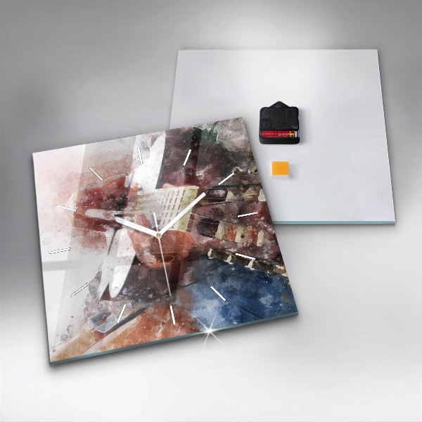 Skleněné hodiny čtvercové Vizualizace kytary