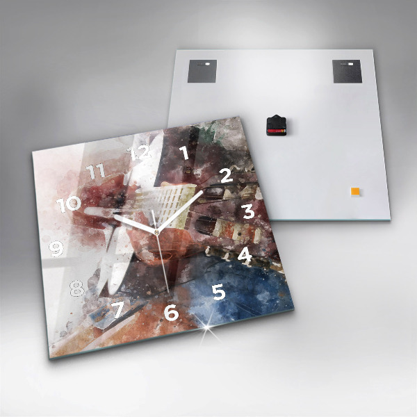Skleněné hodiny čtvercové Vizualizace kytary