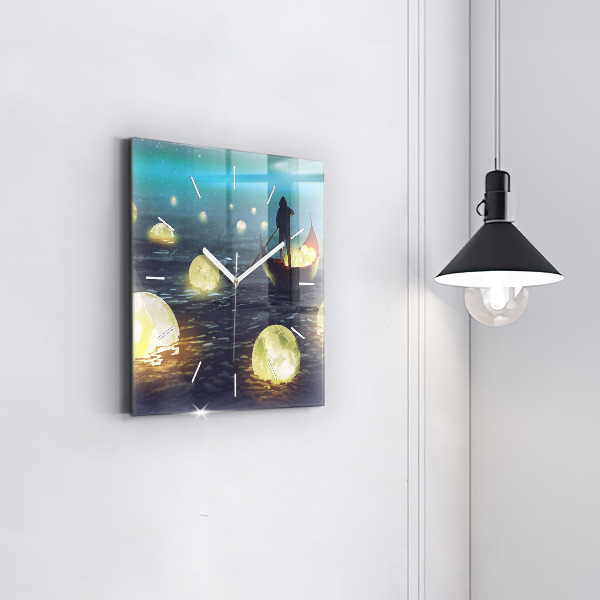 Skleněné hodiny čtvercové Abstrakce