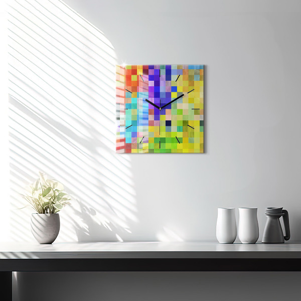 Skleněné hodiny čtvercové Kompozice čtverců