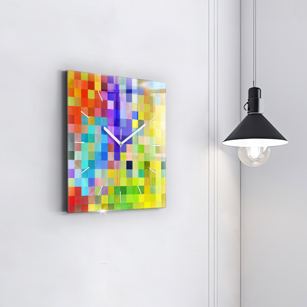 Skleněné hodiny čtvercové Kompozice čtverců