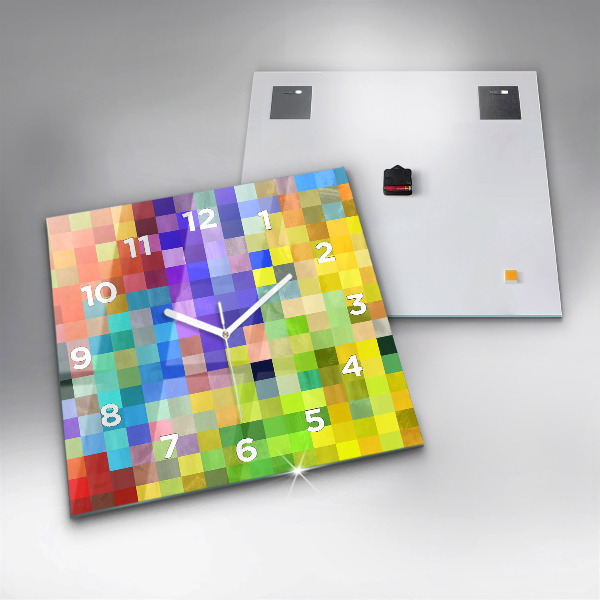 Skleněné hodiny čtvercové Kompozice čtverců
