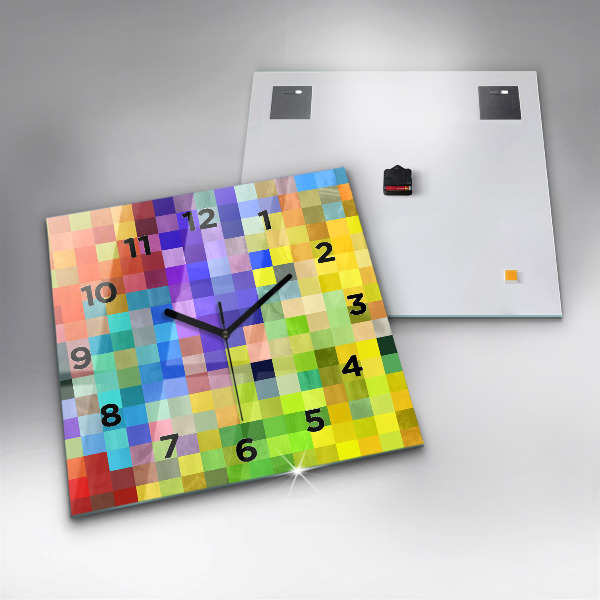 Skleněné hodiny čtvercové Kompozice čtverců