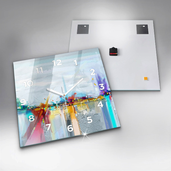 Skleněné hodiny čtvercové Abstraktní olejová krajina