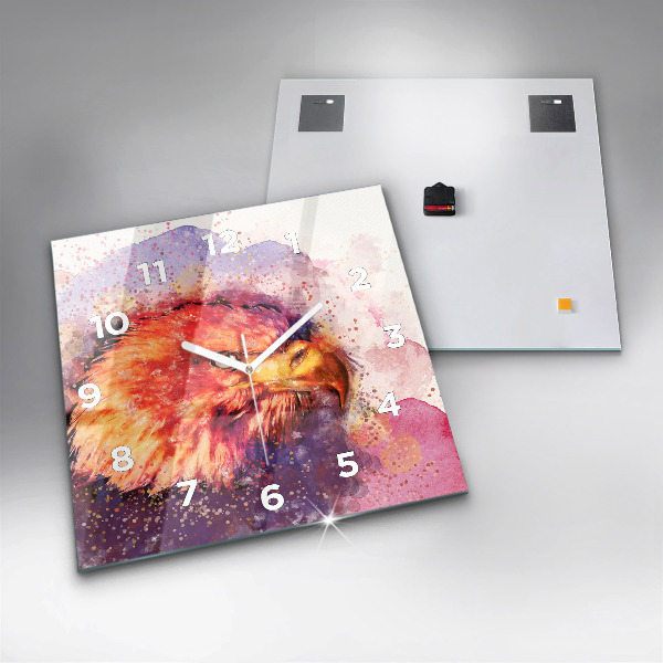 Skleněné hodiny čtvercové Akvarel orel