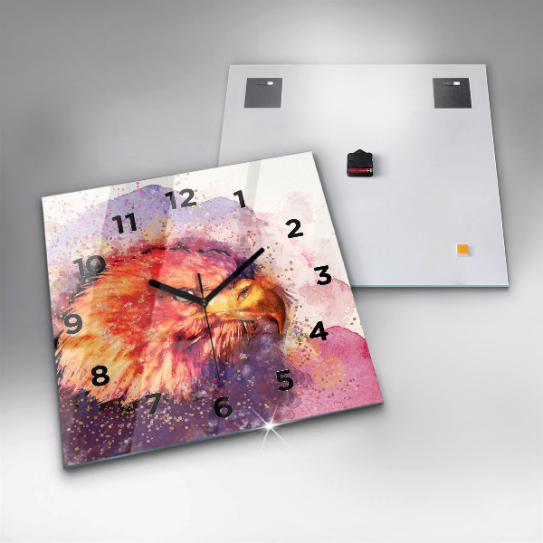 Skleněné hodiny čtvercové Akvarel orel