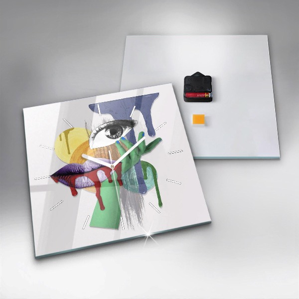 Skleněné hodiny čtvercové Surrealistická koláž