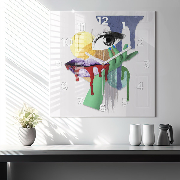 Skleněné hodiny čtvercové Surrealistická koláž