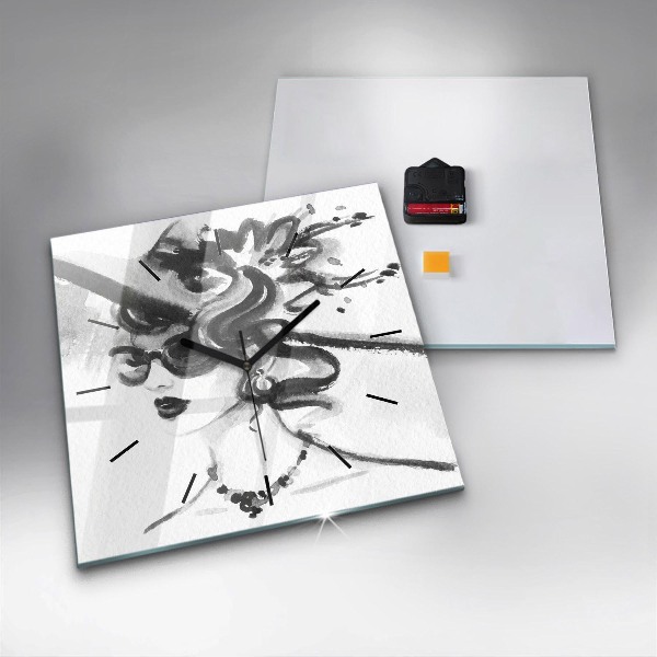 Skleněné hodiny čtvercové Módní žena