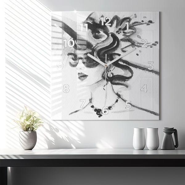 Skleněné hodiny čtvercové Módní žena