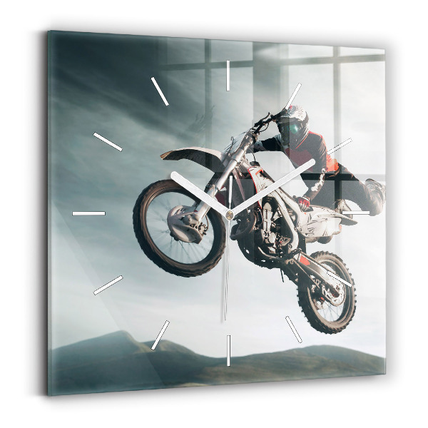 Skleněné hodiny čtvercové Adrenalinový styl na motorce