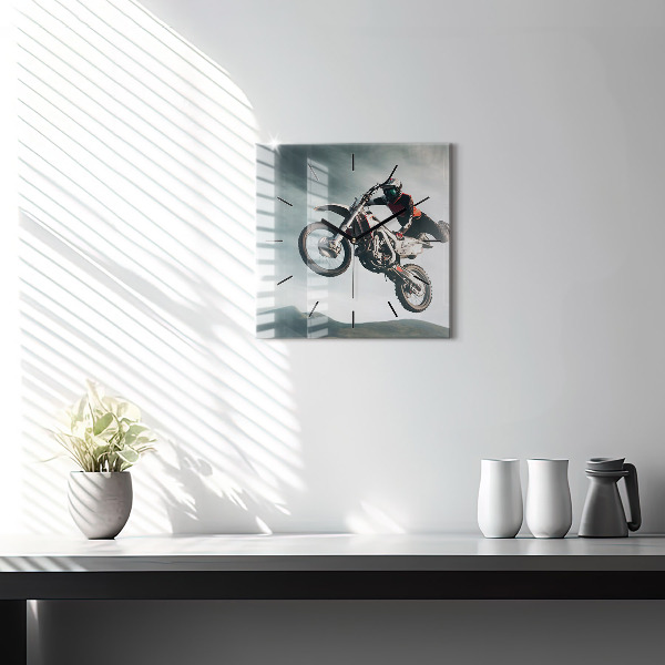 Skleněné hodiny čtvercové Adrenalinový styl na motorce