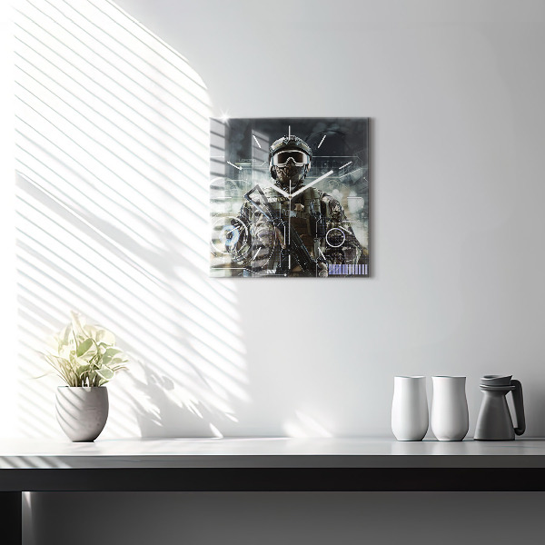 Skleněné hodiny čtvercové Voják se zbraní