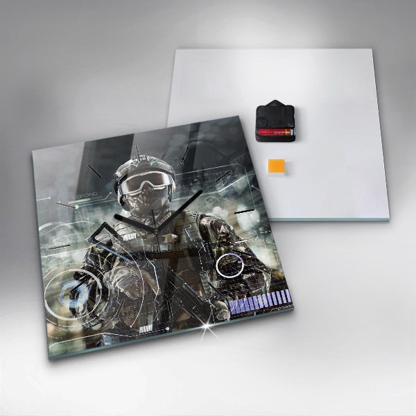 Skleněné hodiny čtvercové Voják se zbraní