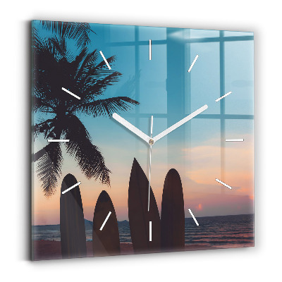 Skleněné hodiny čtvercové Surfování na pláži