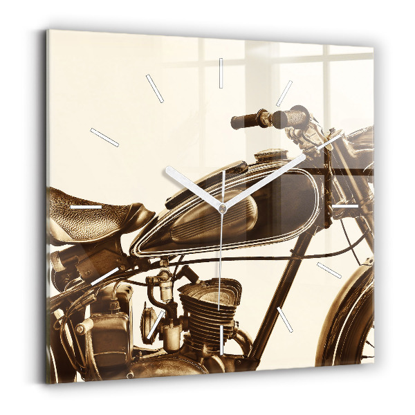 Skleněné hodiny čtvercové Sépiový motocykl Vintage