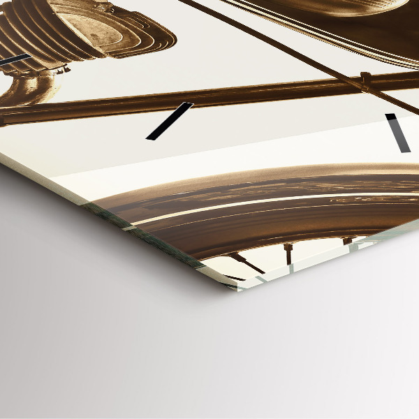 Skleněné hodiny čtvercové Sépiový motocykl Vintage