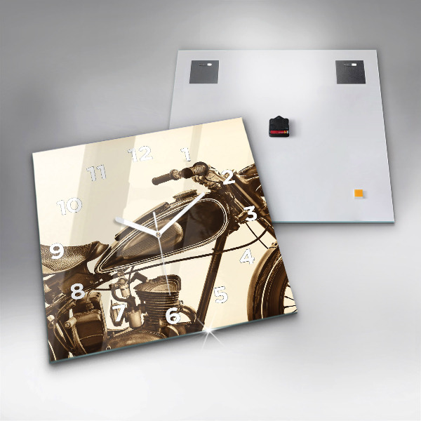 Skleněné hodiny čtvercové Sépiový motocykl Vintage