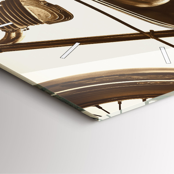 Skleněné hodiny čtvercové Sépiový motocykl Vintage