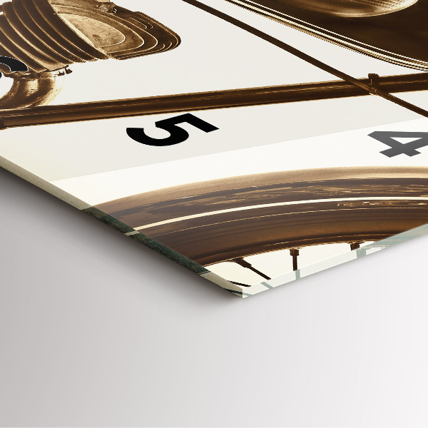 Skleněné hodiny čtvercové Sépiový motocykl Vintage