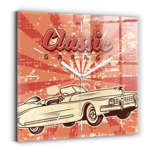 Skleněné hodiny čtvercové Retro retro auto